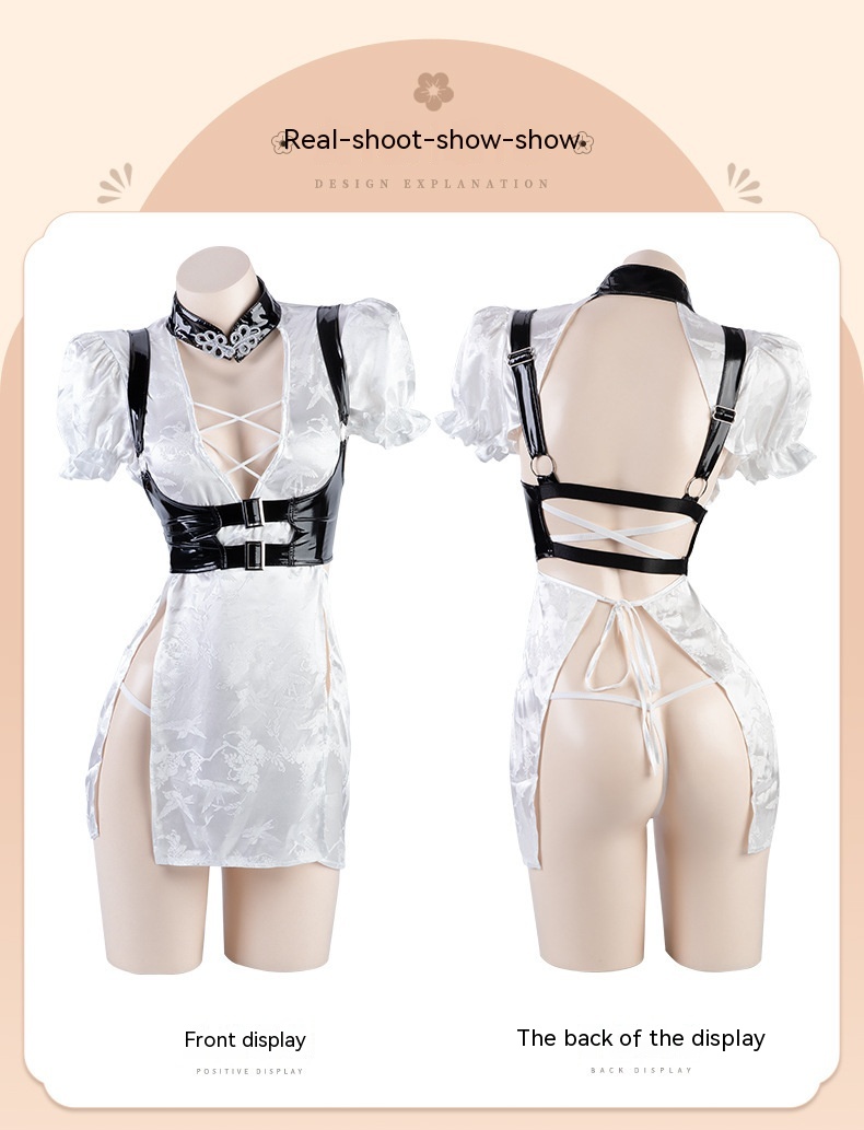 Title 1, Lingerie Lace-up Hollow High Waist Split Patent...