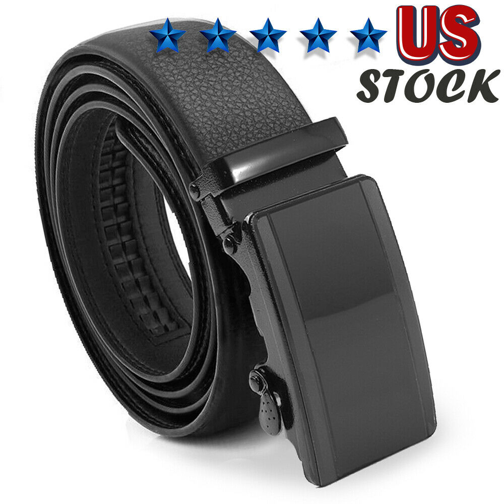Men's Black Microfiber Leather Ratchet Belt with Automatic Buckle USA Made-image