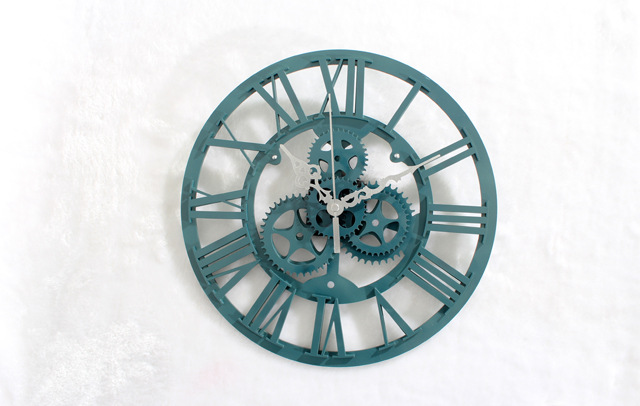 Antique Sapphire Green Retro Gear Wall Clock