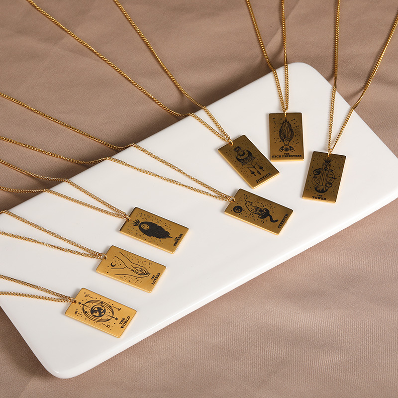 3905f6fe c9ec 408c 8b67 0ab3d270d106 18k Yellow Gold Stainless Steel Tarot Pattern Necklace