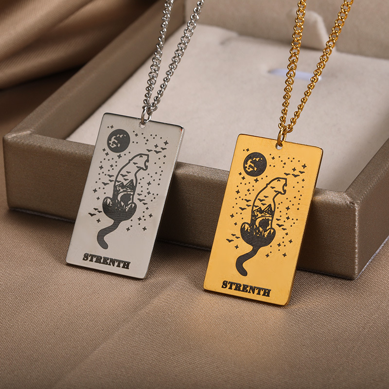 3971b012 85c0 4af1 912f e990cc80a939 18k Yellow Gold Stainless Steel Tarot Pattern Necklace