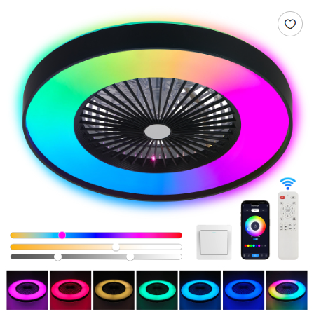 23 Inch Black Ceiling Fan Light With LED RGB Dimmable & Color Changing, APP & Remote Control, Modern Smart Ceiling Fan For Living Room view 9