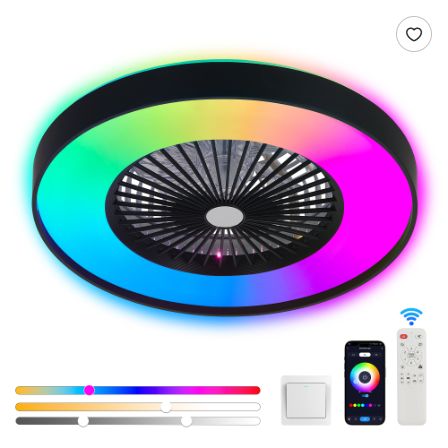 23-inch smart black ceiling fan light with RGB LED and remote control