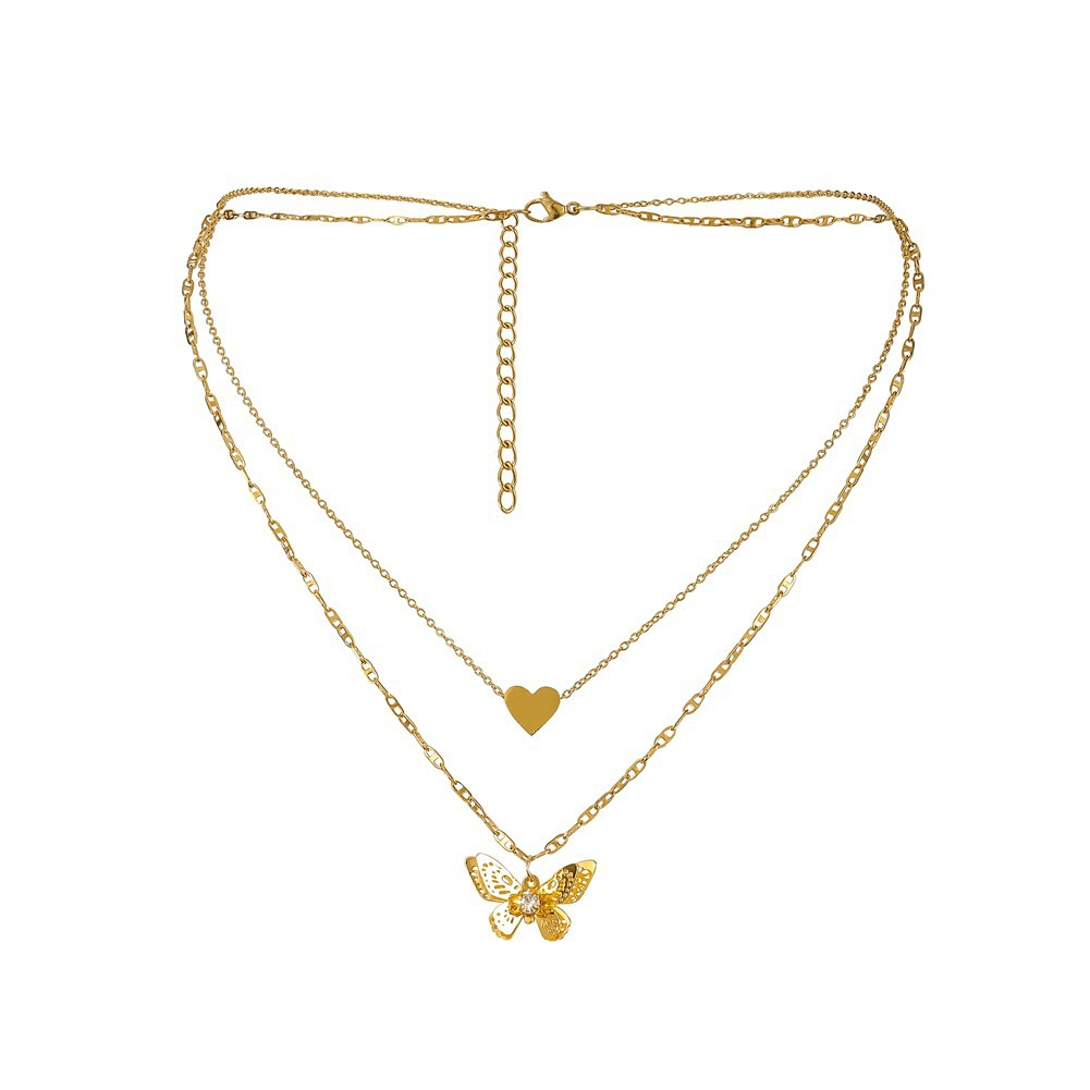 3dce0a07 1c49 4d20 bff6 eb3003276348 Cartoon Fashion Three-dimensional Butterfly Necklace Cute Love Butterfly Double Clavicle Chain
