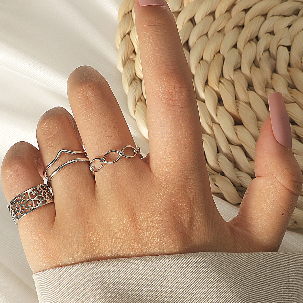 3e98b076 3e5f 44d3 b548 b40b180f180a Cold Wind Geometric Ring 3-piece Set Ins Tide Net Red Stack Wear