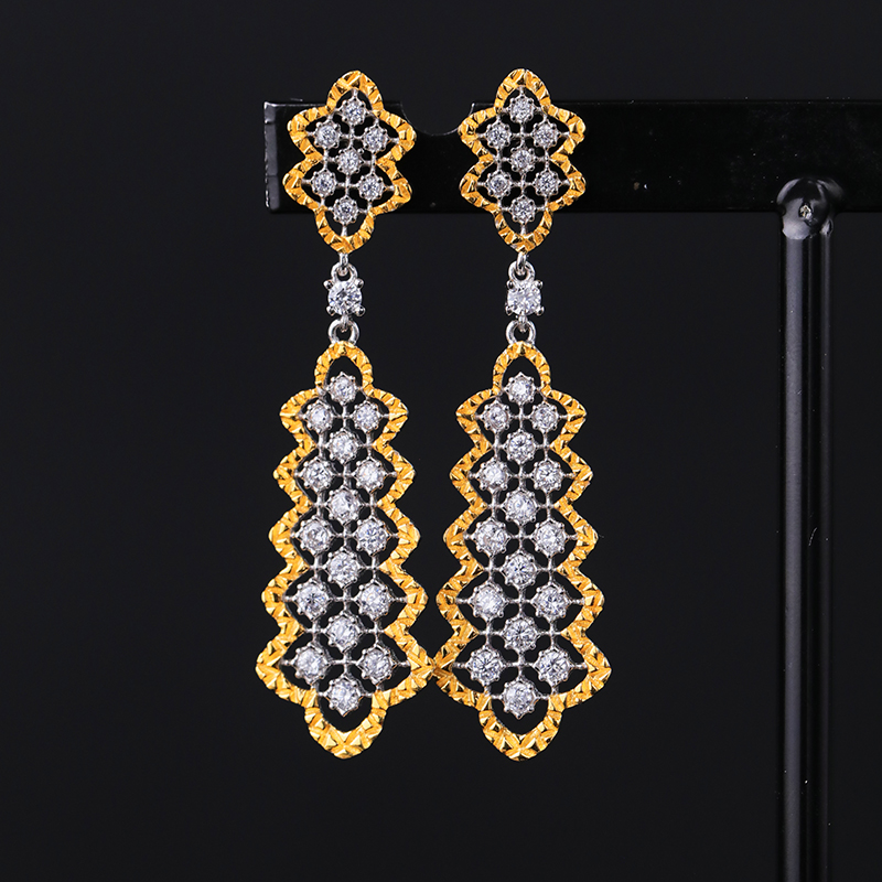 Gold Plated Micro Zirconia Lace Earrings In S925 Silver 4 3f6fed24 857c 4fa2 b4bc feb1e467e99f Gold Plated Micro Zirconia Lace Earrings In S925 Silver