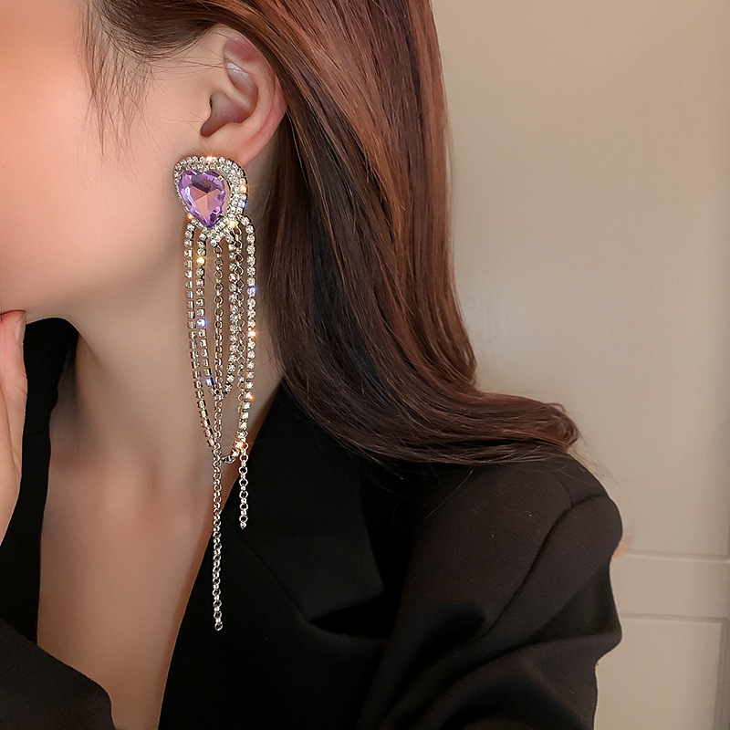 Silver Needle Inlaid Diamond Love Heart Tassel Earrings Exaggerated All-match 3 3f78b230 76d9 4bee a7ac 12fbe7f958f4 Silver Needle Inlaid Diamond Love Heart Tassel Earrings Exaggerated All-match