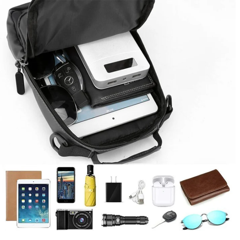 Men Waterproof Usb Charging Port Backpack & Crossbody Bag