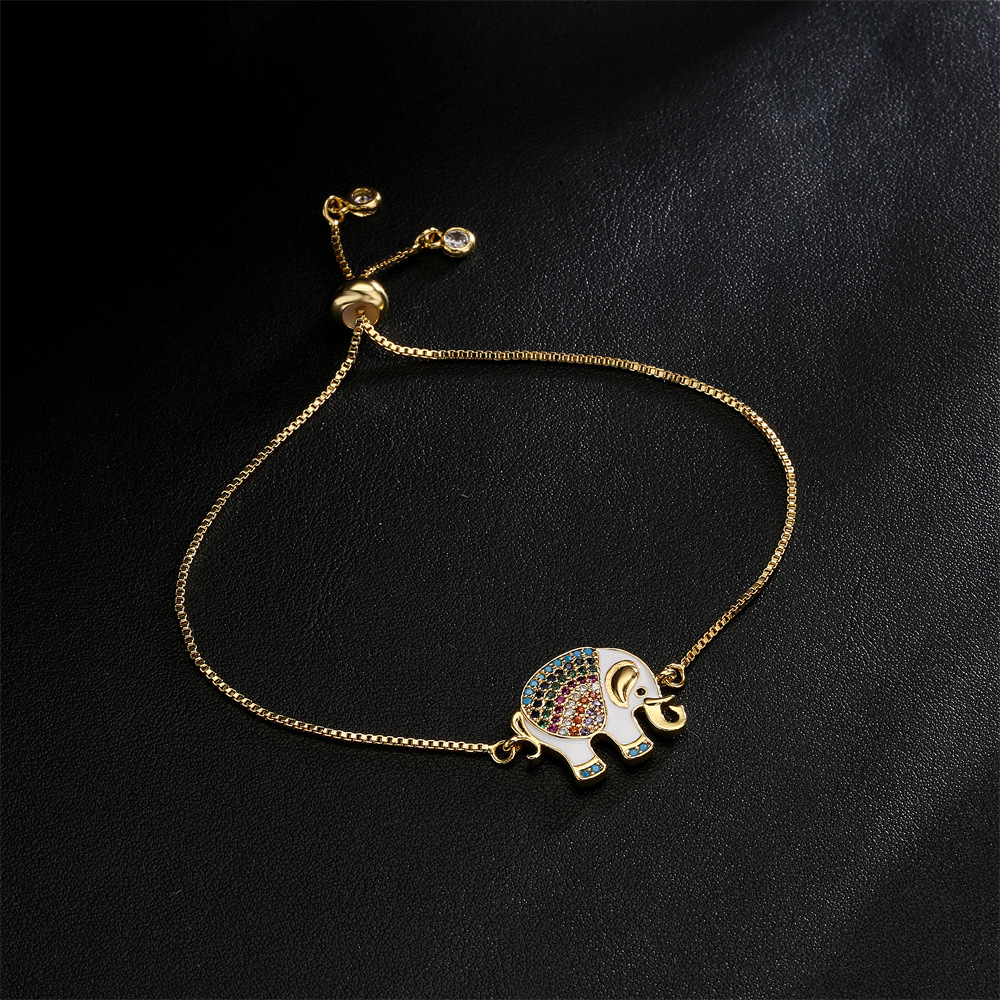 3fd5de0e dc01 4d35 a76c 4b4675cabfce Dripping Zircon Elephant Charm Gold Bracelet Pull Adjustable