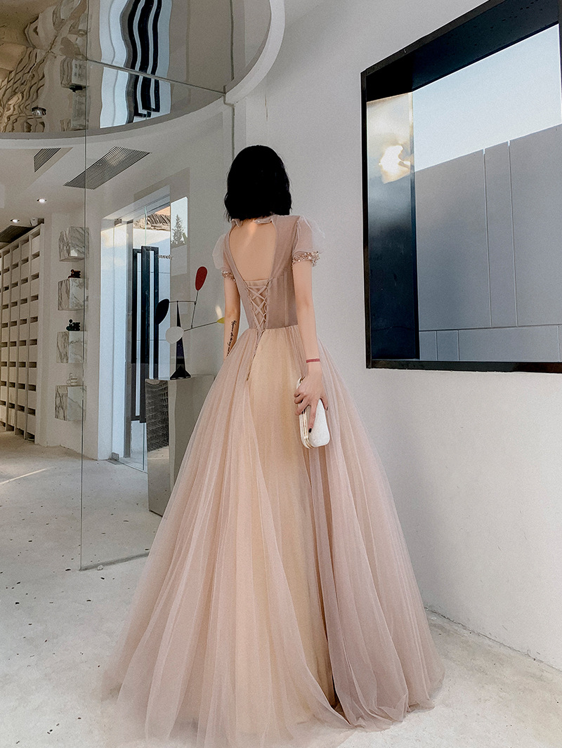 Sequin Chiffon Short Sleeve Wedding Dress