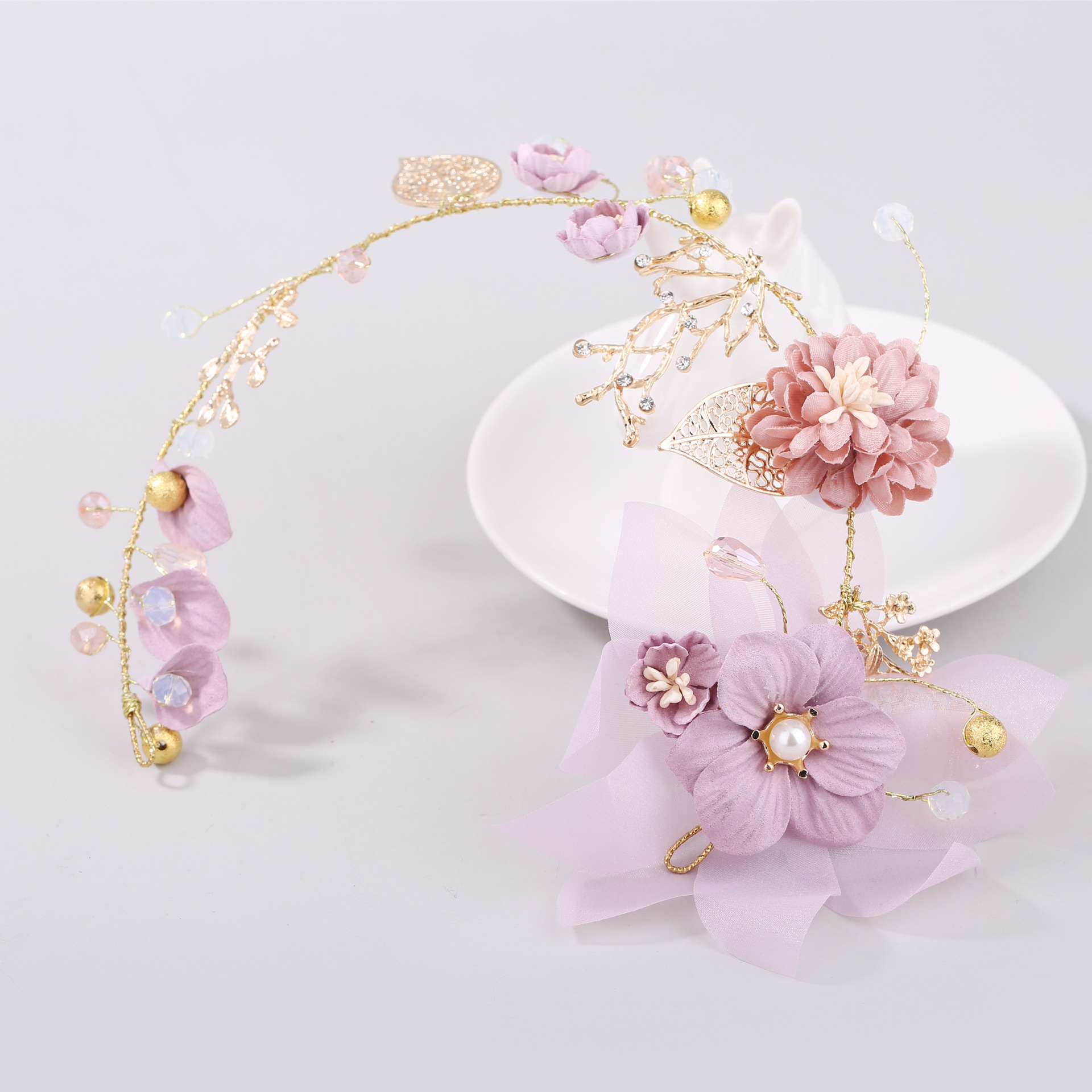 40115b76 3246 46b1 ac03 fd2b51ac44fb Handmade Head Gold Leaf Branch Flower Wedding Hair Accessories