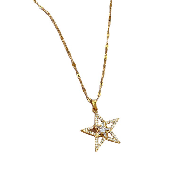 41693cd1 cfa4 4b15 8151 0cc6462444c9 Heavy Industry Full Diamond Five-pointed Star Micro-inlaid Real Gold Necklace Women