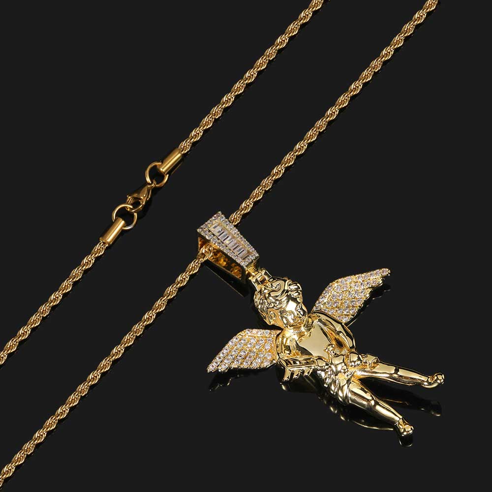 41ec7987 29d9 4132 8ffe 398d0c02c6f8 Hip Hop Arrow Wearing Wine Bottle Angel Pendant Real Gold Electroplated Copper Necklace