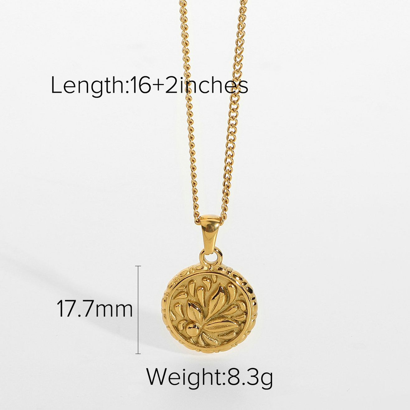 426cc112 f92d 4f72 a7ab 56d7ebef84bc 18K Gold Plated 316L Stainless Steel Flower Coin Pendant Necklace