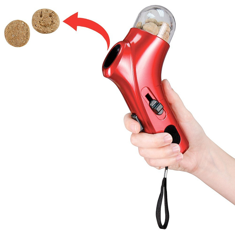 Keep your dog physically and mentally stimulated with this dog treat launcher! It is used to play fetch with your dog and reward them with a treat. Simply load with your dog's favorite small treat and start the fun! This tool provides an interactive way to play with and reward a dog and is a fun and convenient way to provide positive reinforcement during training and playtime.
