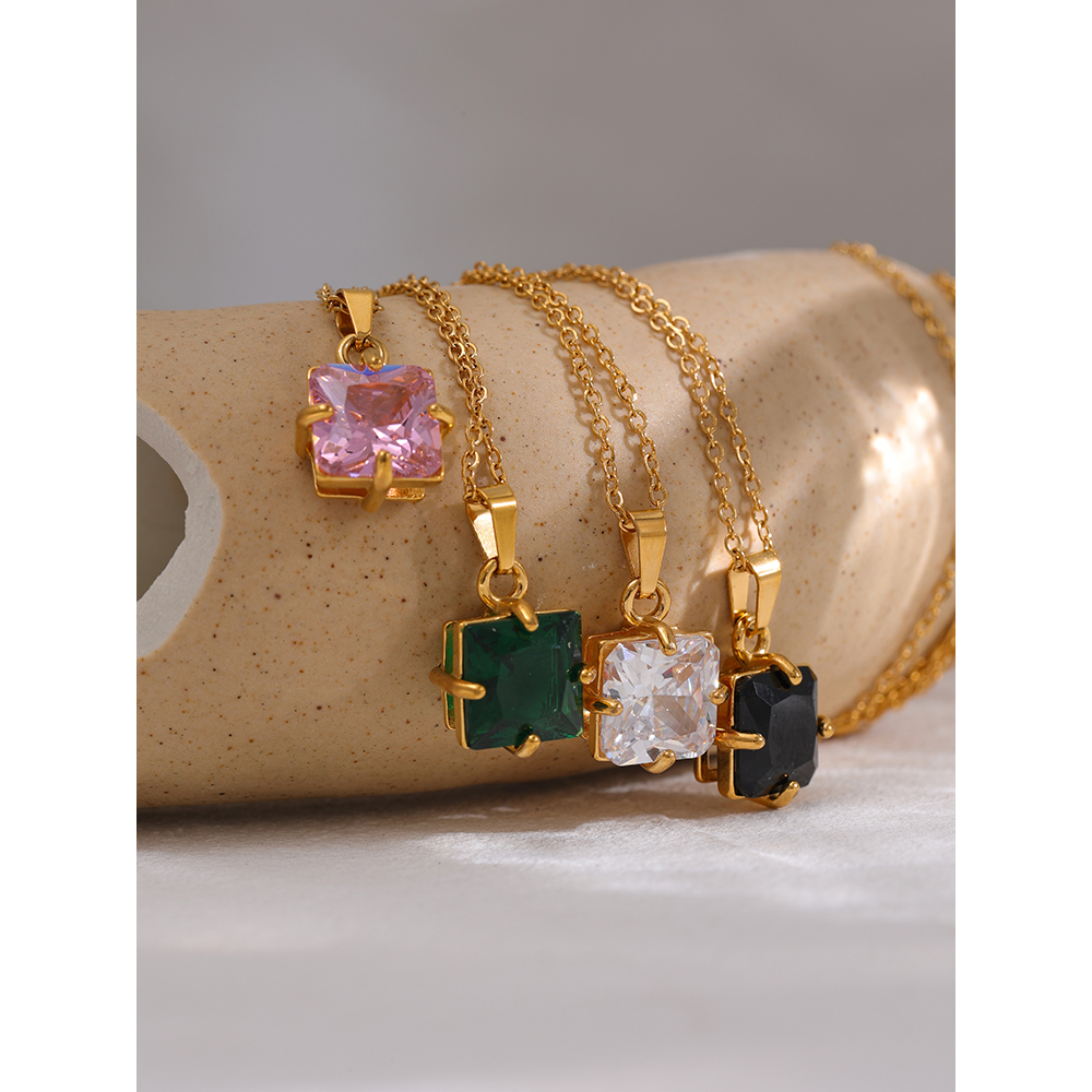 44a8a4d4 bb61 4435 bd42 cf03a8c9d906 Elegant Pendant Necklace 18K Gold Stainless Steel Large Square Zirconium Pendant