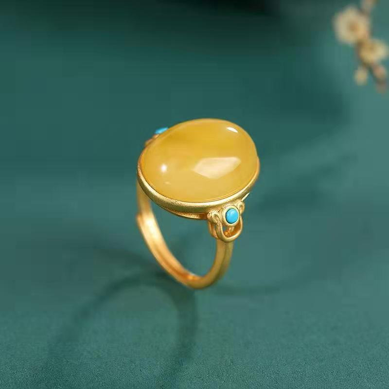 44f495ab ea1b 4f7e a0b8 918eda64d8d1 Silver-plated Ancient Gold Natural Beeswax Amber Ring