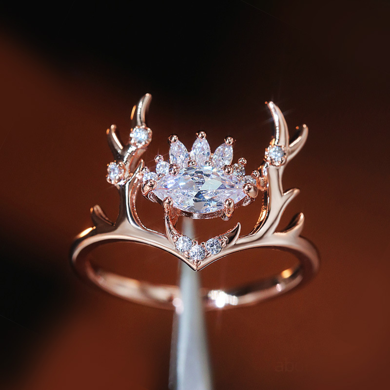Fashion Glittering Zircon Embellished Lovely Rose Gold Elk Antlers Zircon Ring 2 454c6537 7590 49fd 817c 5e97caf44da7 Fashion Glittering Zircon Embellished Lovely Rose Gold Elk Antlers Zircon Ring