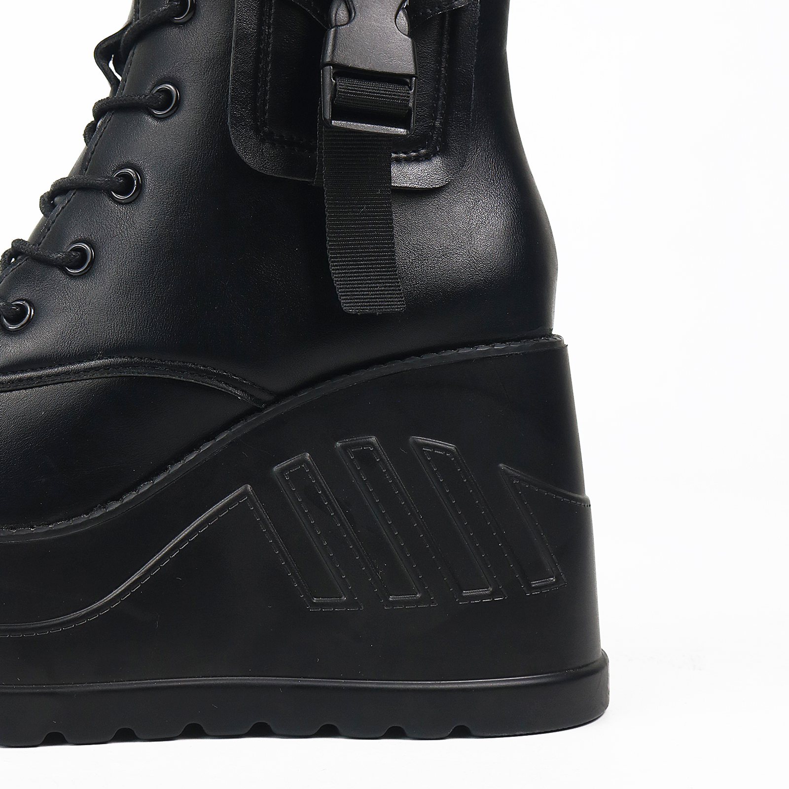 Platform Goth Boots For Women Lace Up Wedges Ankle Booties Studded Short Motorcycle Boots