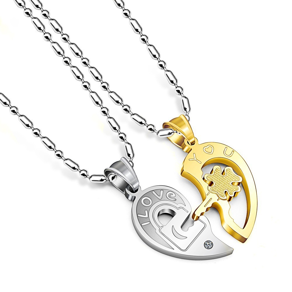 45a752be 916b 4038 87fc d08807c284b7 Couple Necklace Lock Pair Of Love Shaped Key Titanium Steel Pendant