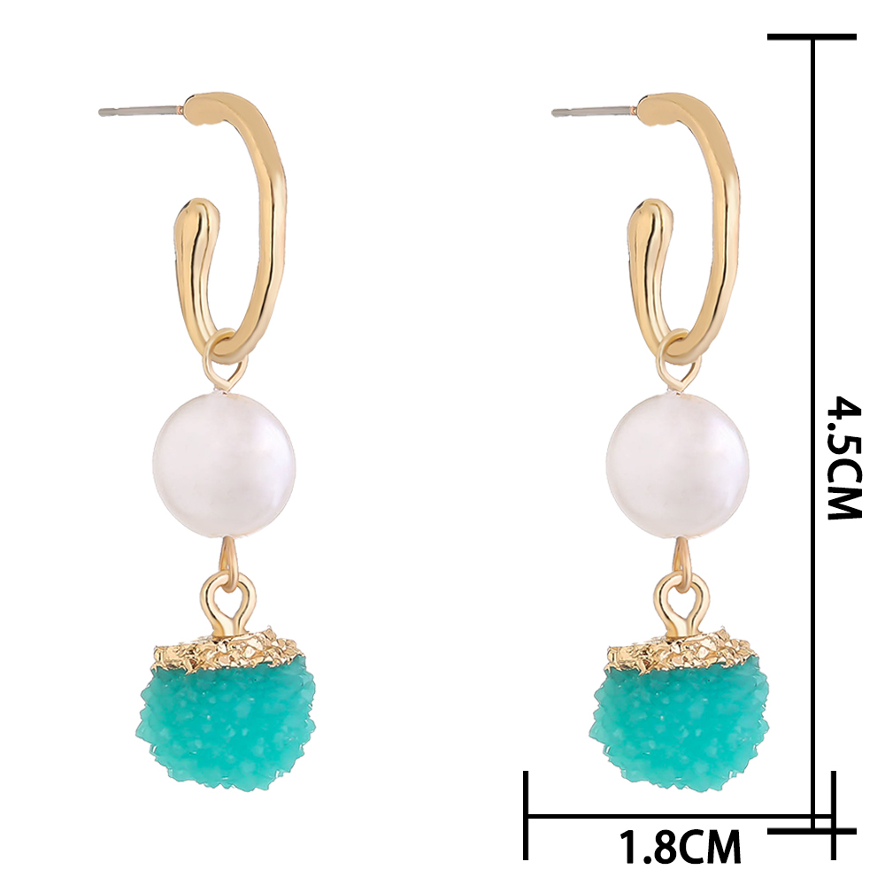 46090eaf 6fec 42fe 9d43 0209a13a4999 European and American trend earrings imitation baroque pearl small fresh candy green crystal cluster pendant earrings fashion C-shaped earrings