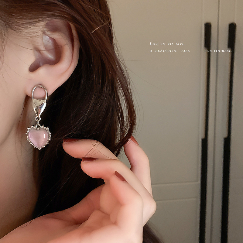 46759a91 5dbf 4005 aa80 4a6bbf2167ea Silver Needle Opal Love Earrings Girlish Style Earrings