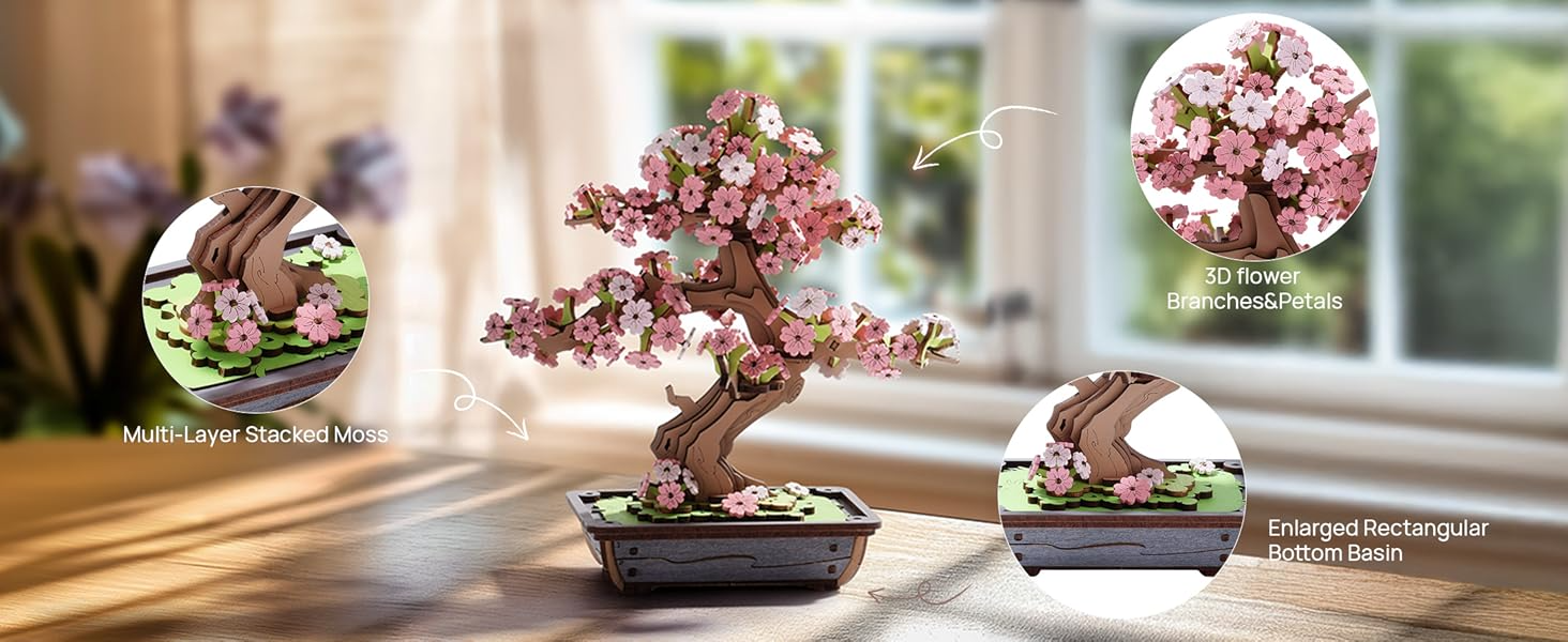Rolife 3D Wooden Puzzle Evergreen Pine Bonsai Model Kits for Adults to Build Craft Kits For Adults