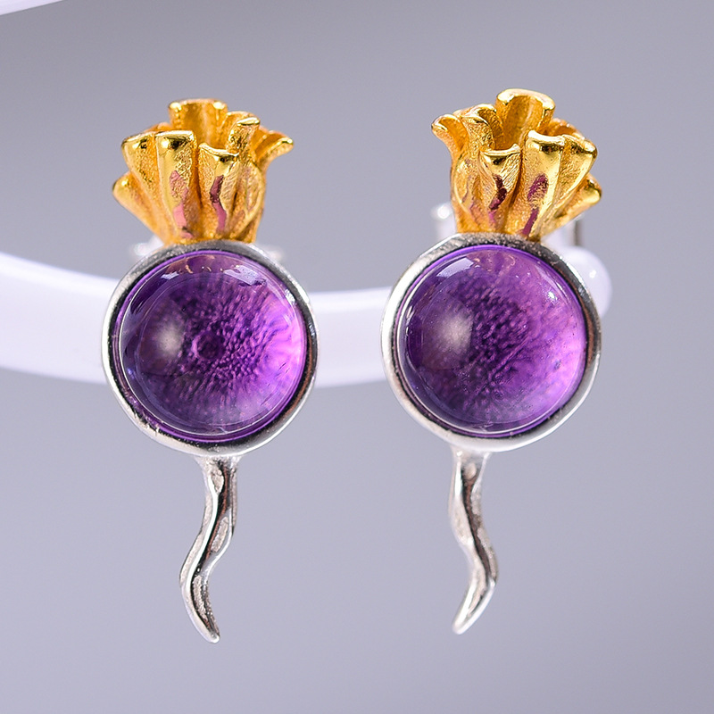 Radish Amethyst Sterling Silver S925 Women's Stud Earrings 1 482c01cc 9992 49cb 8327 49d86e542fe0 Radish Amethyst Sterling Silver S925 Women's Stud Earrings