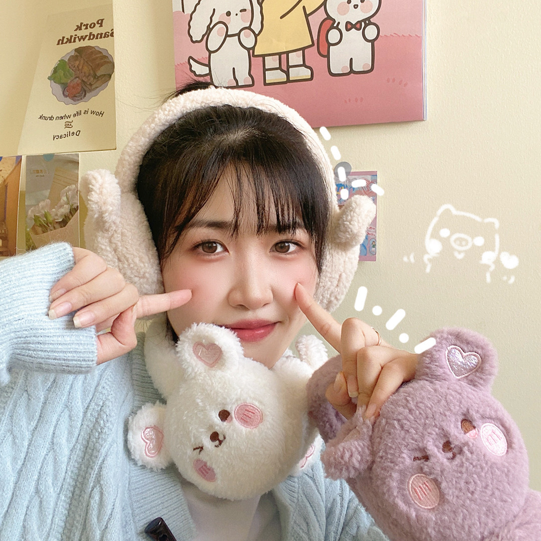 Cute Bear Earmuffs pink Plush Earmuffs Bear Cozies