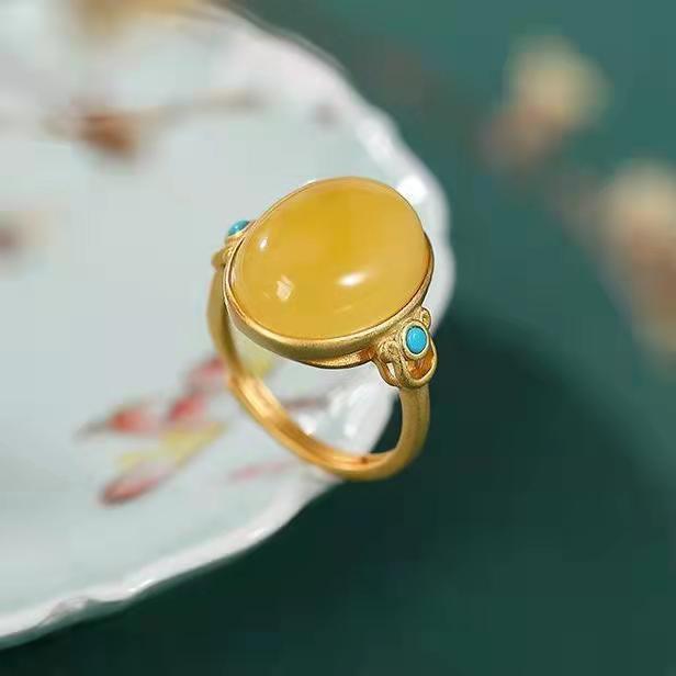 4c31ebc7 4d72 4006 a8fc 5b8ae0c4fe6f Silver-plated Ancient Gold Natural Beeswax Amber Ring