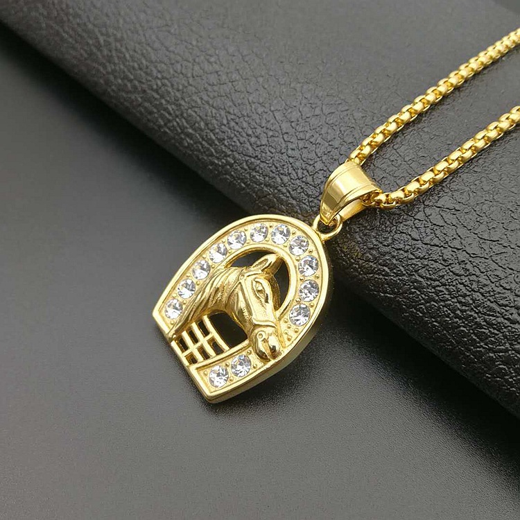 4d883dac 90f9 4da5 a401 78d7edbd039a Titanium steel gold-plated diamond gold horse head pendant