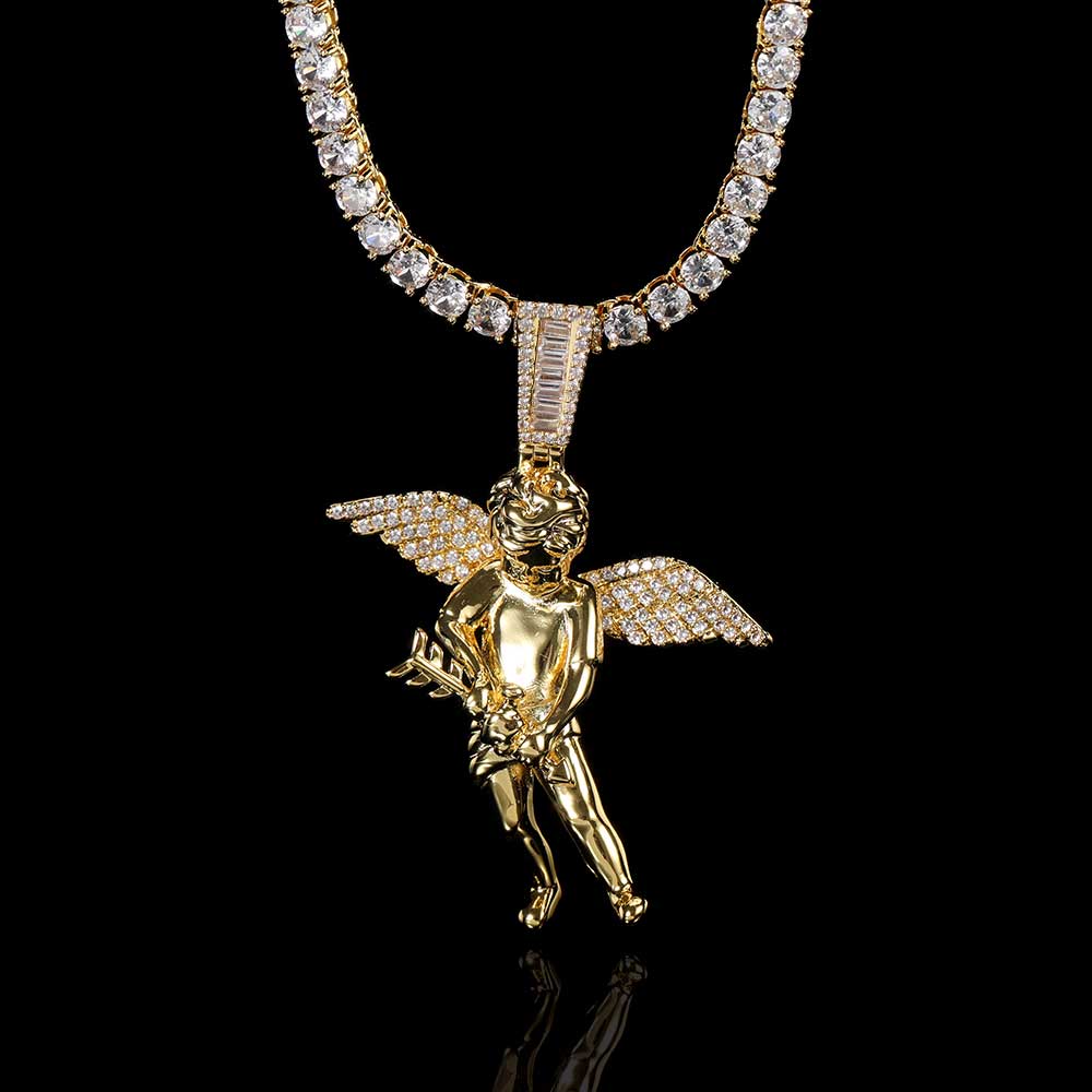 4dc71af4 280f 484f ab0d 24864b4133e0 Hip Hop Arrow Wearing Wine Bottle Angel Pendant Real Gold Electroplated Copper Necklace