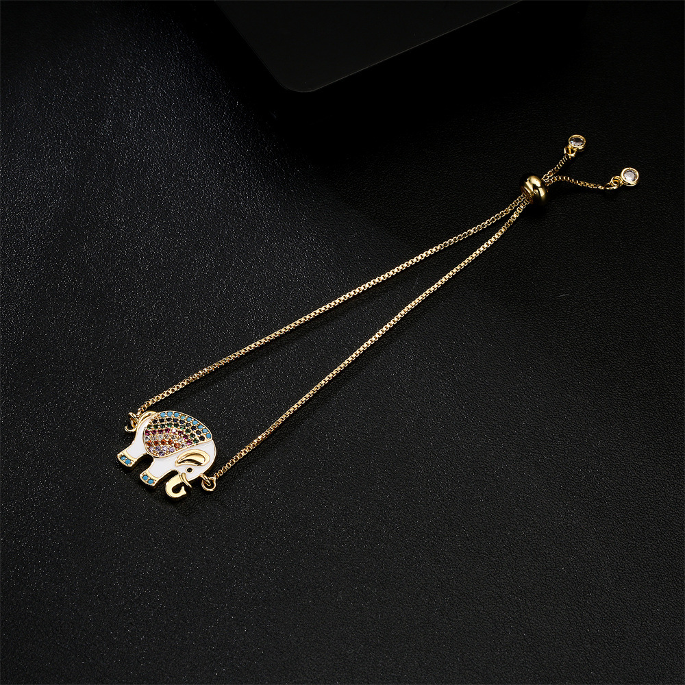 50facb0c fd9b 4494 afc3 2d5ef7088ed5 Dripping Zircon Elephant Charm Gold Bracelet Pull Adjustable