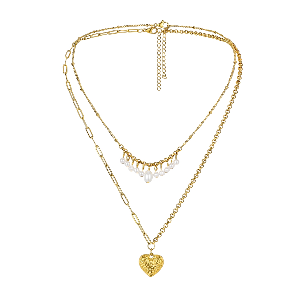 518799d2 0a49 4f5a 9441 674d2f9d775b Stainless Steel Shell Pattern Tassel Pearl Double Necklace