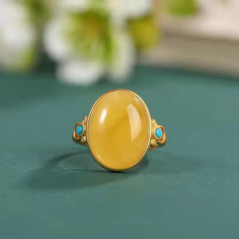 51ceb1c1 5735 4fe3 b8da 0b981cd05395 Silver-plated Ancient Gold Natural Beeswax Amber Ring