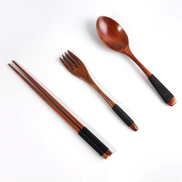 4pcs Japanese Wooden Spoon Chopsticks Tableware Set
