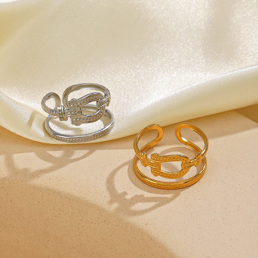54426af4 3e54 44e5 8245 2c37fde5ca33 Temperament Wild Gold Plated Double Stainless Steel Geometric Ring