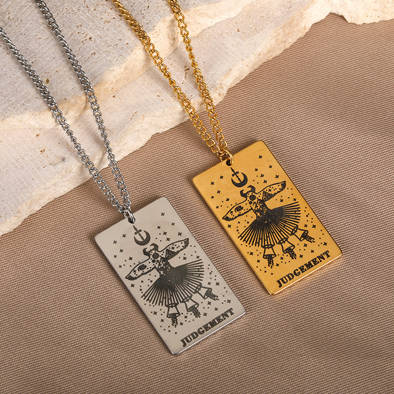 560632dc bdb1 4b71 84ca d919904bd553 18k Yellow Gold Stainless Steel Tarot Pattern Necklace