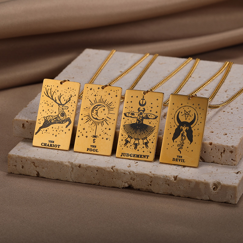 573d5e98 aeb4 4415 9442 67e18e240570 18k Yellow Gold Stainless Steel Tarot Pattern Necklace