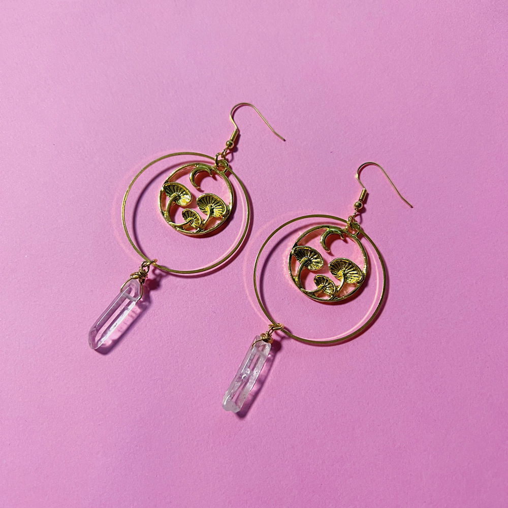 588343fd 7e29 4f1c b53e e1b48b357b4f Irregular White Quartz Crystal Pendant Earrings Simple Small Mushroom