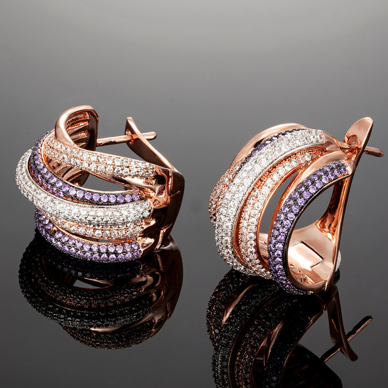 5960c962 4d43 4877 b286 b5d3a5c1aebd European And American New Three-color Geometric Cross Ring Earrings