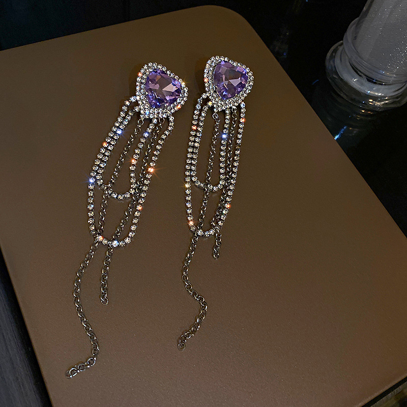 Silver Needle Inlaid Diamond Love Heart Tassel Earrings Exaggerated All-match 2 5b80d169 a8e8 41e7 a021 fdcb81705636 Silver Needle Inlaid Diamond Love Heart Tassel Earrings Exaggerated All-match