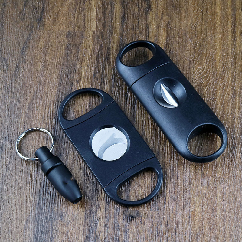 Black Cigar Cutter Set V-Cut Sharp Stainless Steel Scissors