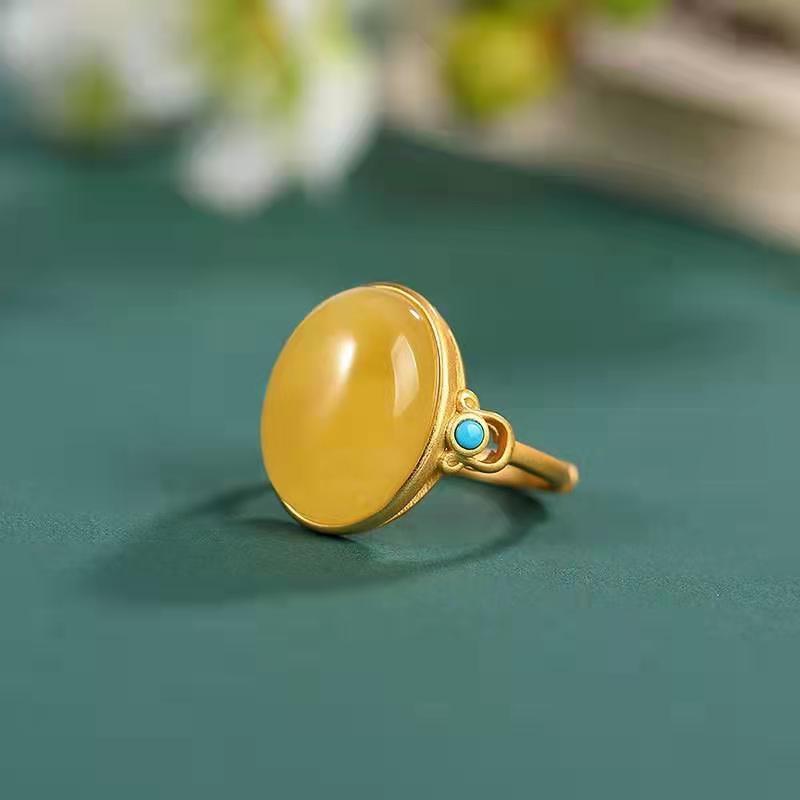 5dfe9fcc d96c 4f59 9f58 64591e9c2f6b Silver-plated Ancient Gold Natural Beeswax Amber Ring