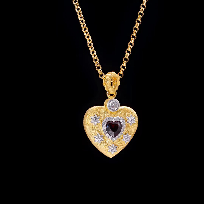 Brushed Heart S925 Silver Gold Plated Garnet Pendant 4 612afdb1 2bd6 4835 a5a8 c411569d3e1d Brushed Heart S925 Silver Gold Plated Garnet Pendant