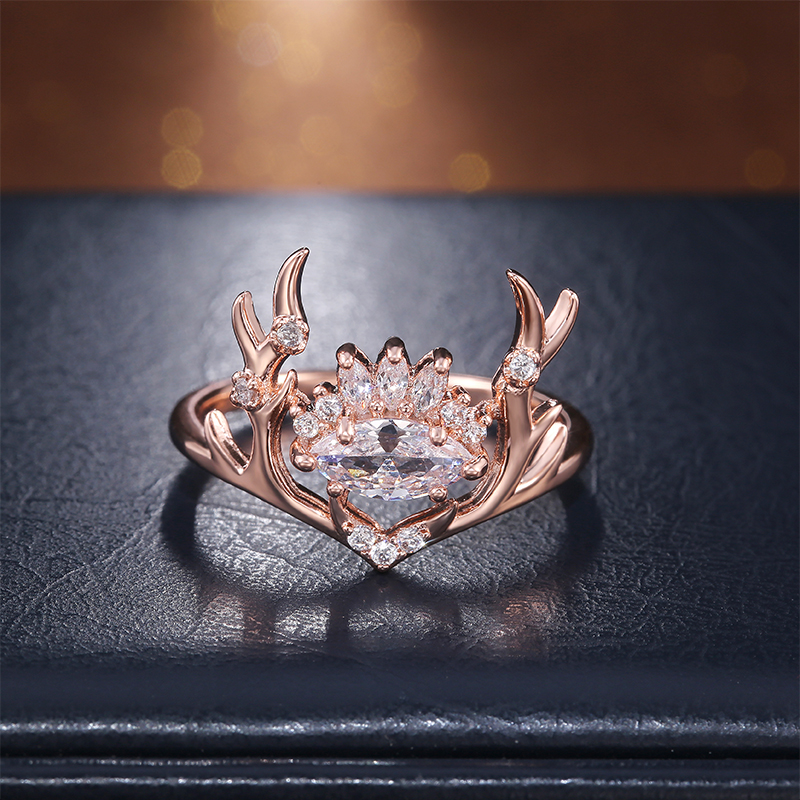 Fashion Glittering Zircon Embellished Lovely Rose Gold Elk Antlers Zircon Ring 1 6234672e 5478 45f2 b99d 1d65c274ba9c Fashion Glittering Zircon Embellished Lovely Rose Gold Elk Antlers Zircon Ring
