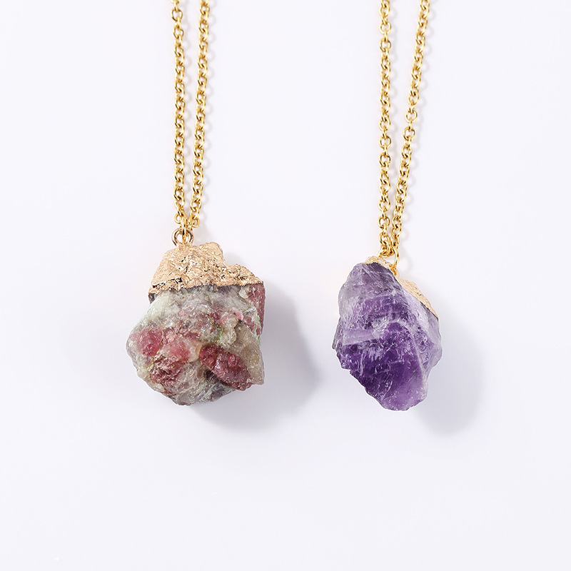 639eb2a7 00f8 4d2a 9dd0 69b5a361cfe7 Ladies Gold Plated Necklace Simple Amethyst Pendant