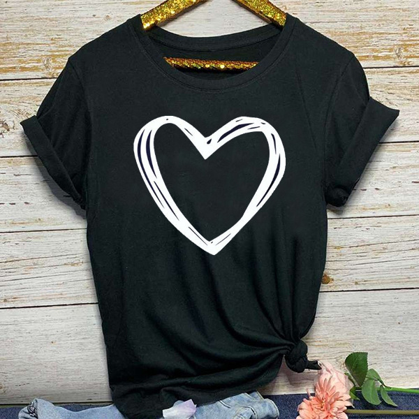 Heartbeat Chic Top - Heart Print Women T-Shirt black