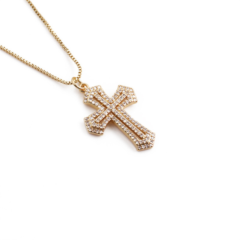 6473af2f ee6c 460e 9729 a81ab3a45a41 Lady 18K Gold-plated Copper With Zircon Cross Pendant Necklace
