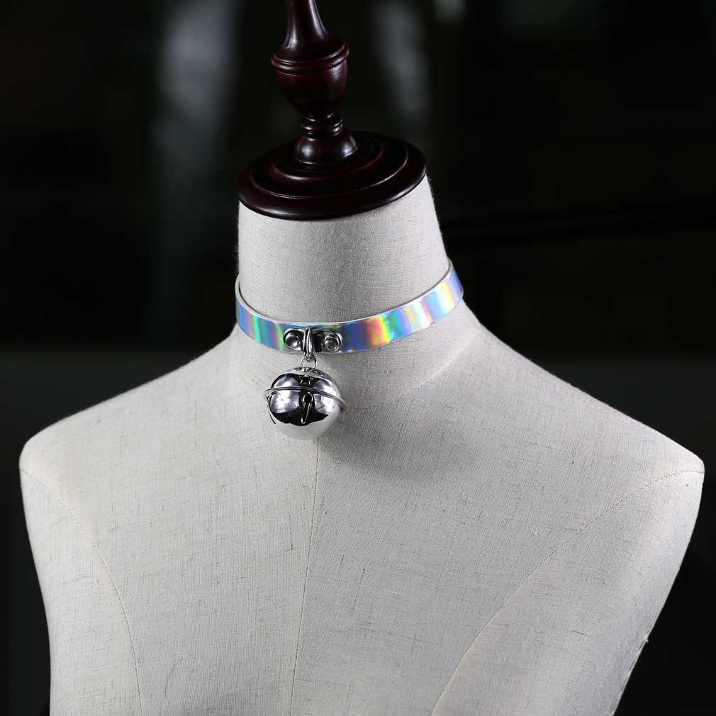 65a322e0 b41b 4d1a bc50 7e5bf9b59212 Retro Punk Soft Girl Laser Leather Bell Pendant Necklace